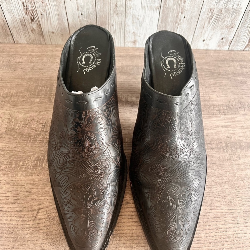 Lucchese Charlie Horse Vintage Embossed Leather Western Mules Womens Size 7